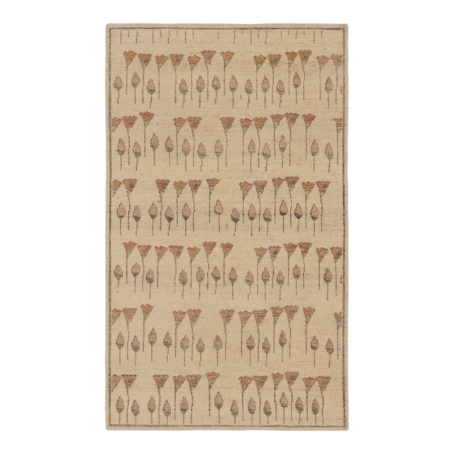 Rug & Kilim’s Block Print Floral Rug in Beige, Brown and Orange For Sale