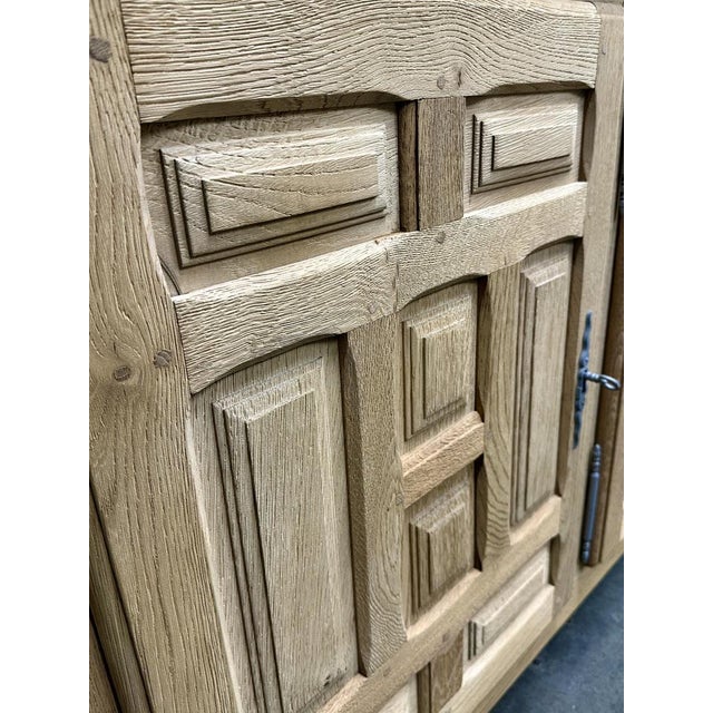 203cm wide x 98cm high x 53cm deep Vintage French Solid White Oak Brutalist Sideboard, 1960s. France.Featuring a solid oak...