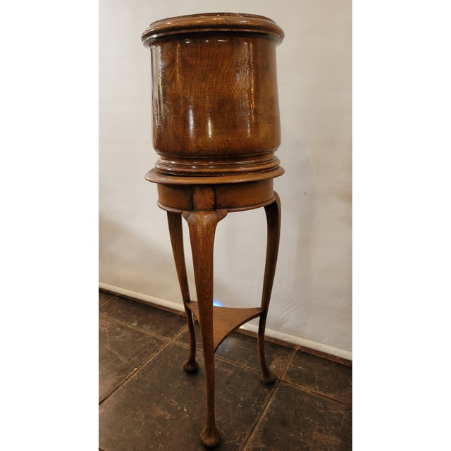 Antique Oak Jardiniere Plant Stand With Metal Insert English For Sale In San Diego - Image 6 of 8