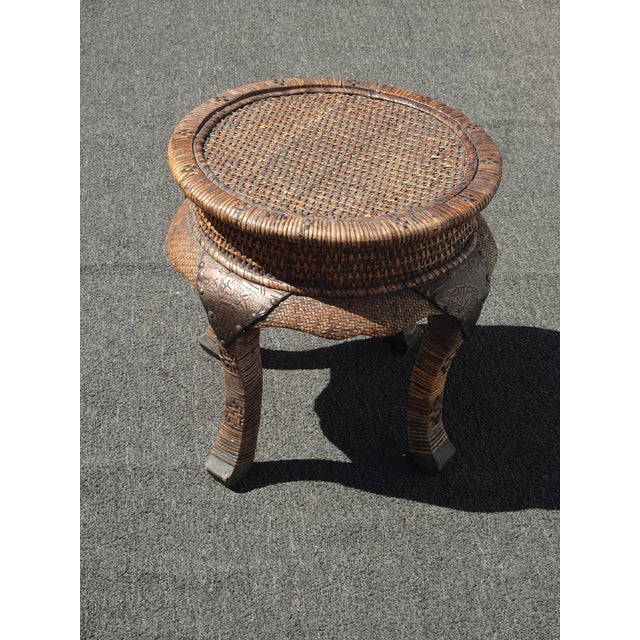 Vintage Mid Century Wicker End Table Side Table For Sale In Los Angeles - Image 6 of 16