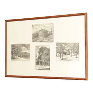 American North-East Set Four Scenic Lithographs, Custom Framed