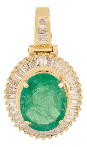 Handcrafted 14k Gold Oval Emerald Cluster Diamond Contemporary Pendant Necklace