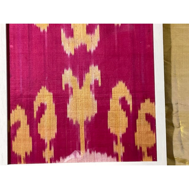 Vibrant Silk Ikat Framed Collection – Bohemian Luxury Textile Art (Set of 4) For Sale - Image 15 of 15