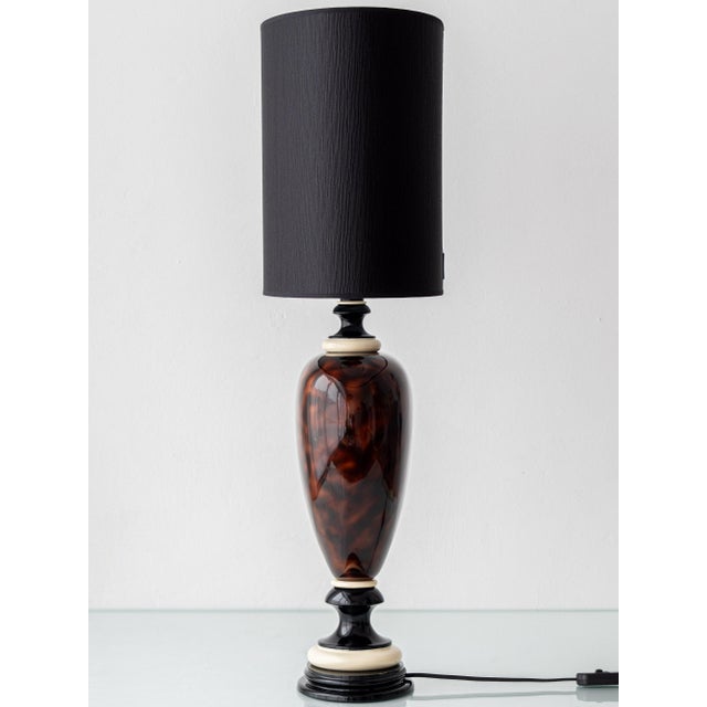 Faux Tortoiseshell Glazed Ceramic Table Lamp, France, 1970s For Sale - Image 10 of 18