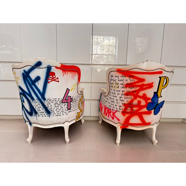 A striking one-of-a-kind pair of bespoke armchairs commissioned directly from London design studio Jimmie Martin. The...