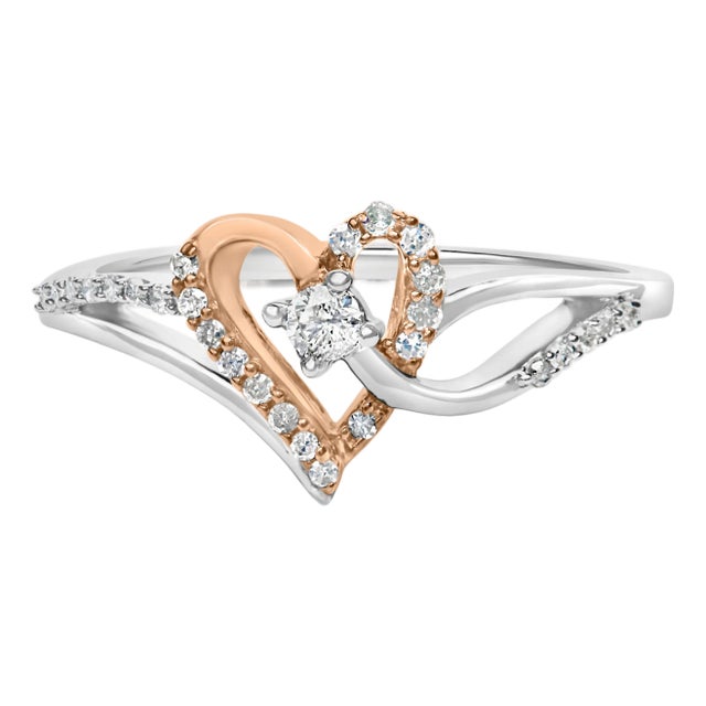 10K Rose Gold over .925 Sterling Silver ⅕ Cttw Diamond Split Shank Open Heart Cocktail Ring (I-J Color, I2-I3 Clarity) - Size 6 For Sale