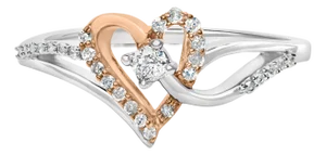 10K Rose Gold over .925 Sterling Silver ⅕ Cttw Diamond Split Shank Open Heart Cocktail Ring (I-J Color, I2-I3 Clarity) - Size 6
