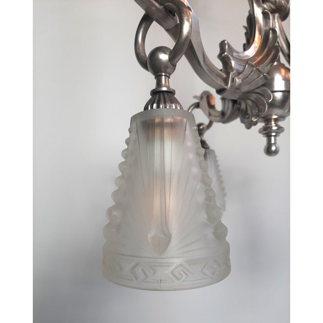 Art Deco Ceiling Lamp in Nickel-Plated Bronze by Charles Schneider, Paris, France, 1920s For Sale - Image 3 of 13
