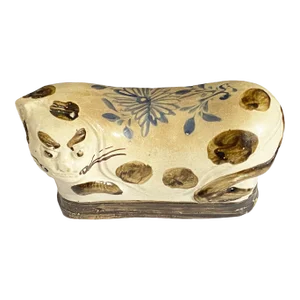 Old Chinese Stoneware Figural Cat Headrest Neck Rest Pillow Qing Dynasty Style