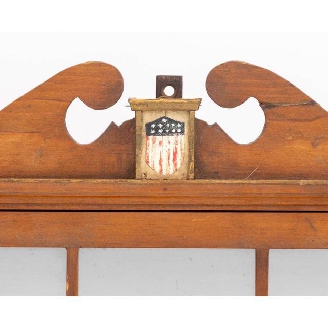 American Federal Style Pine Wall-Mounted Display Cabinet, the glass paneled door with brass handle opening to three...