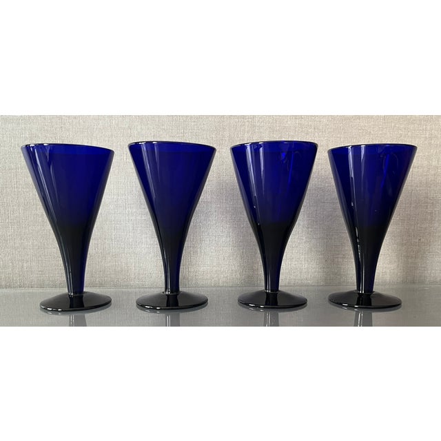 Antique Early 19th Century English George III Blue Cobalt Wine Glasses - Set of 4 For Sale In New York - Image 6 of 18