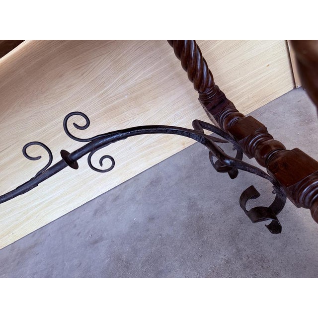 Large Spanish Dining Table or Desk with Solomonic Legs and Iron Stretcher, 1790s For Sale - Image 12 of 14