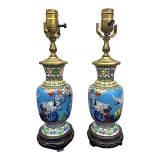 Vintage Cloisonné Asian Lamps, a Pair For Sale