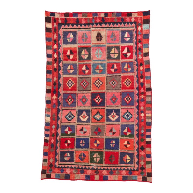 Vintage Persian Lori Checkerboard Rug - 05'02 X 08'02 For Sale