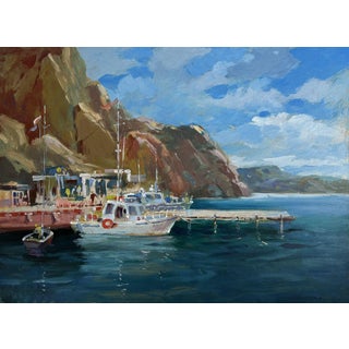 Oil Painting Ships on the Ferry Yuriy Suprunchuk For Sale