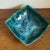Vintage Hand Thrown and Pinched Square California Studio Pottery Bowl in Blue-Green Glaze, signed Measures approx: 9L x 9W...