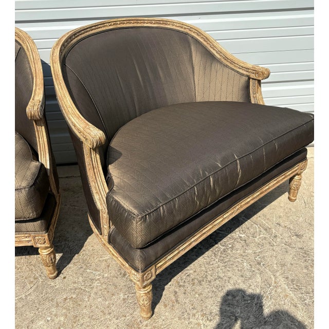 Elegant French Country Style Upholstered Club Chairs/Pair For Sale - Image 10 of 12