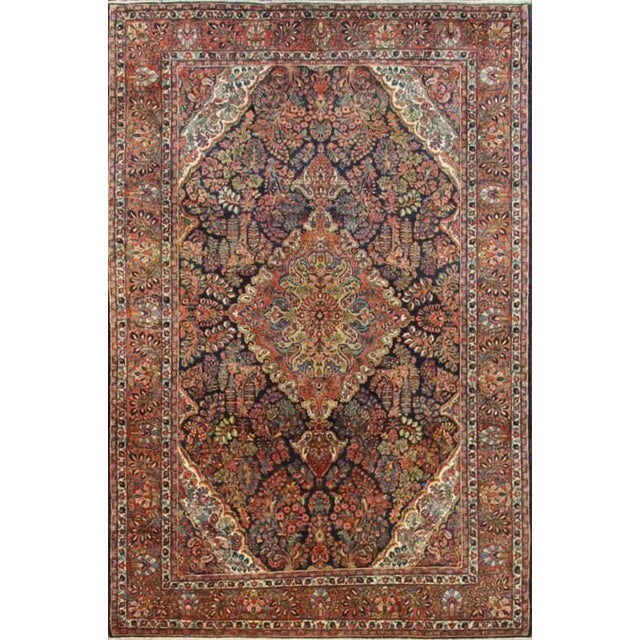 Antique Persian Mohajeran Sarouk Blue Carpet, 6'11" X 10'3" For Sale - Image 11 of 11