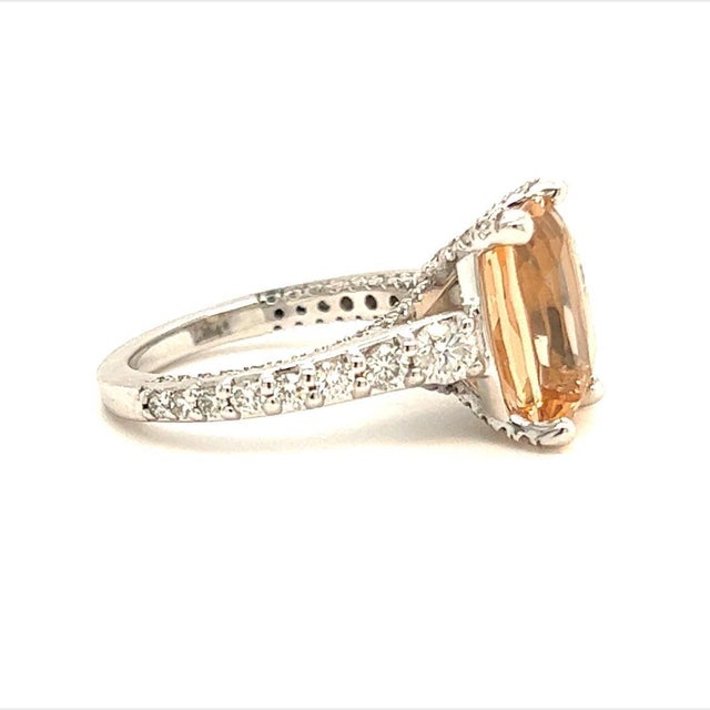 Natural Morganite Diamond Ring 14k Gold 4.26 TCW Certified, Size 5 For Sale - Image 10 of 15