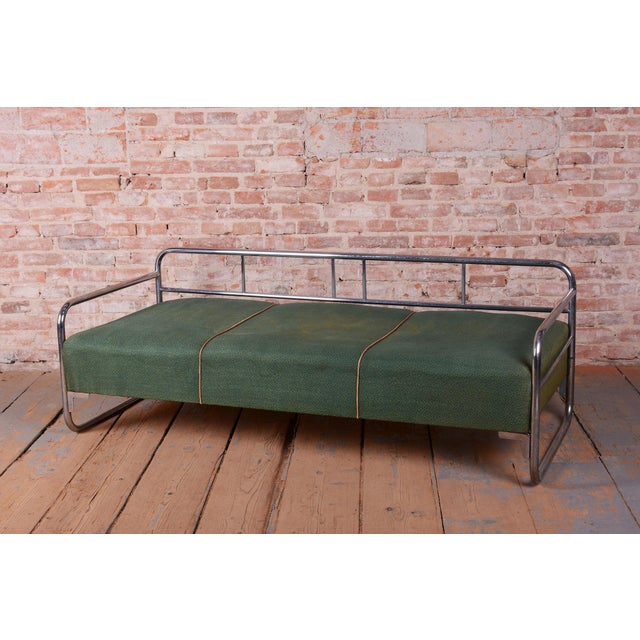 Bauhaus Sofa in Chrome, Steel, and Fabric, Czech, 1930s For Sale - Image 6 of 12