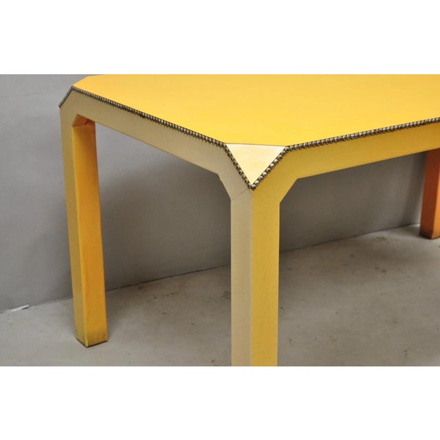 Vintage Hollywood Regency Orange Vinyl Laminate Parsons Style Dining Table Desk For Sale - Image 12 of 18