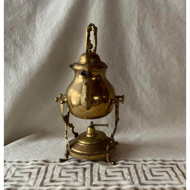 Pair of Mid-Century Turkish Brass Coffee Pots With Warming Stands - Handmade c.1950s, Diplomatic Provenance For Sale - Image 6 of 12