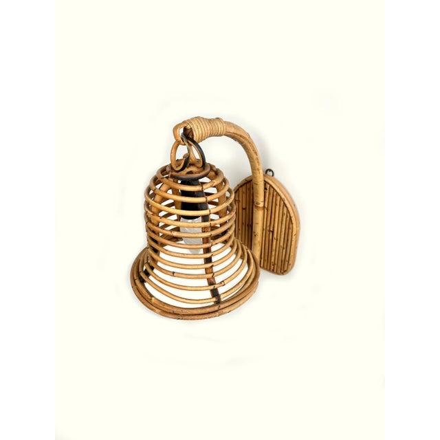 Italian Wall Lamp Lantern in Rattan and Bamboo, 1960s For Sale - Image 9 of 12