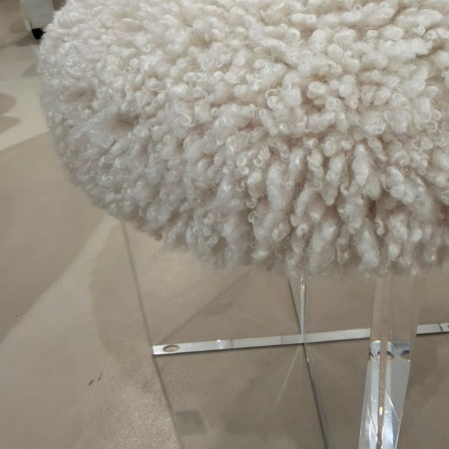 2020s Winter White Sherpa Stool For Sale - Image 5 of 5
