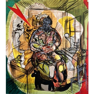 Sandro Chia, Large lithograph Italian Post Modernist Bright Figurative Pop Art Figure w Dog, 1990 For Sale