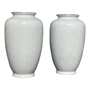 Pair of Hand Painted Japanese Kutani Porcelain Vases