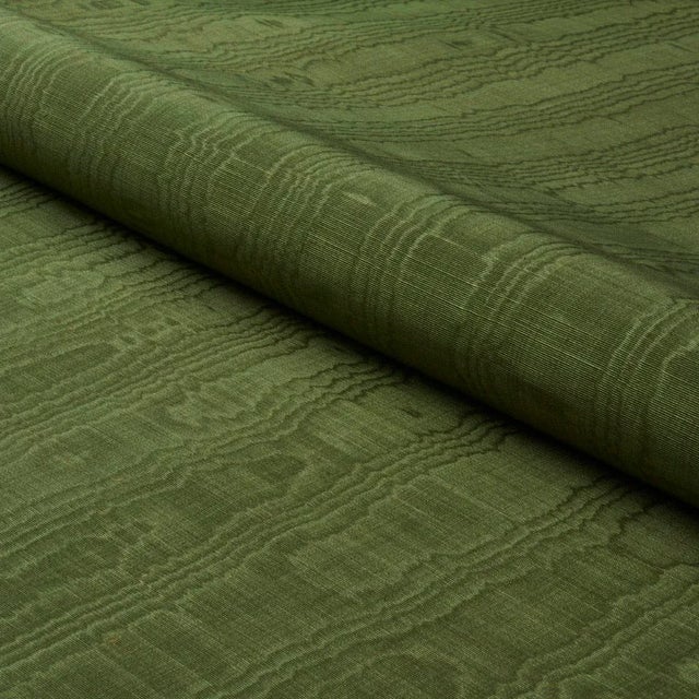 Contemporary SAMPLE - Schumacher Beau Cotton Linen Moire Fabric In Olive For Sale - Image 3 of 3