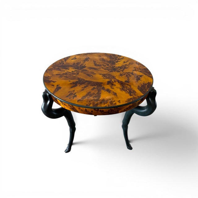 Hollywood Regency Sirmos Sculptural Goat Leg Center Table With Faux Tortoise Finish, 1970's For Sale - Image 3 of 8