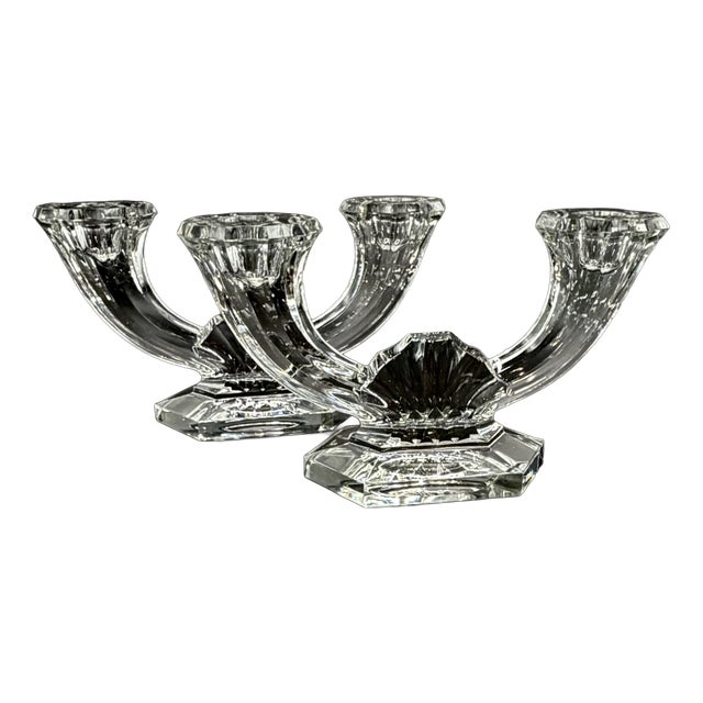 Imperial Crystal Twin-Arm Candelabra from Val Saint Lambert, Belgium, 1950s, Set of 2 For Sale