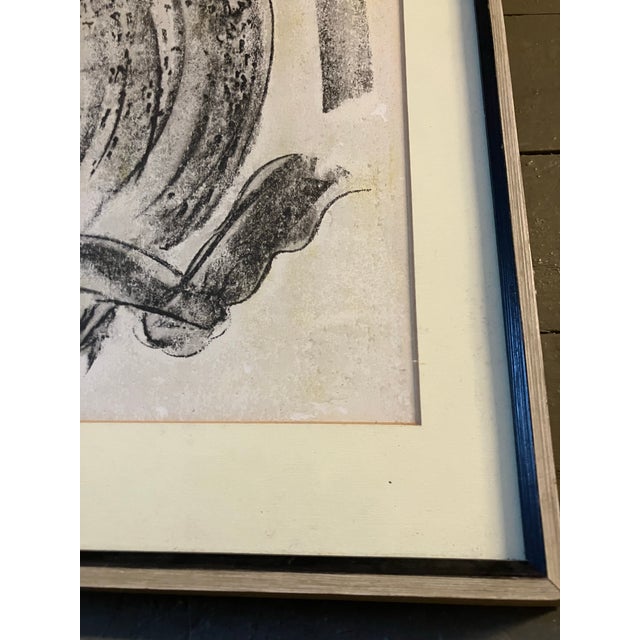 1950’s Original Modernist Owl Lithograph Print Original Frame &Mat For Sale - Image 4 of 4