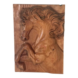 Vintage Equestrian Wood Block Carving Wall Plate For Sale