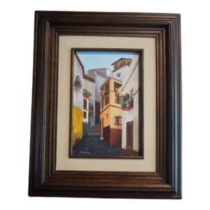 1970s Mexican Village Street Painting Signed Chuma