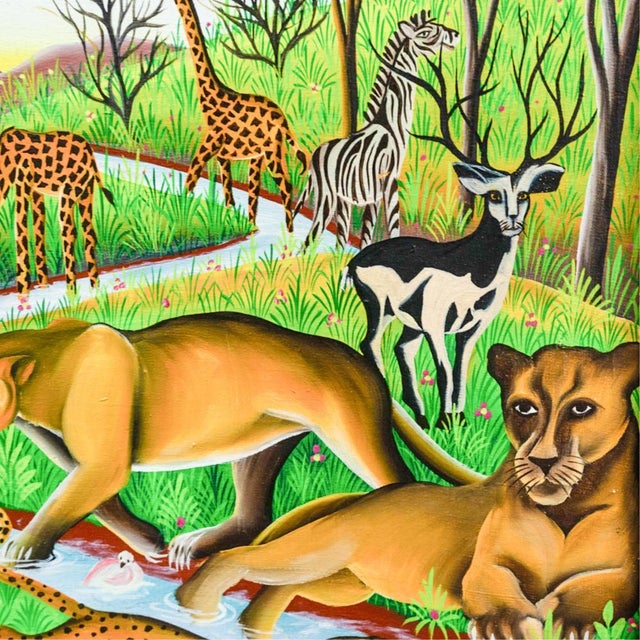 Late 20th Century Jungle Animals, Oil on Canvas Painting Signed by Blanchard For Sale - Image 4 of 6