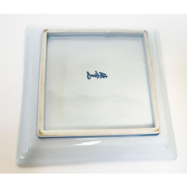 Vintage Chinese Porcelain Wucai Blue and Red Dragons Dish Catchall For Sale - Image 9 of 14