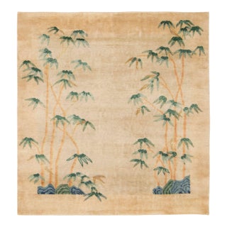 Contemporary Chinese Deco Style Square Beige & Green Wool Rug by Rug & Kilim For Sale