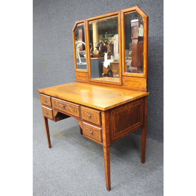 Early 20th Century Aimone Mahogany & Satinwood Vanity W/Mirror For Sale - Image 5 of 11
