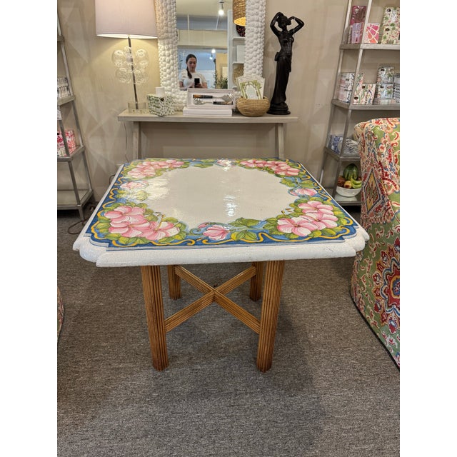 White Vintage Italian Floral Concrete Table For Sale - Image 8 of 10