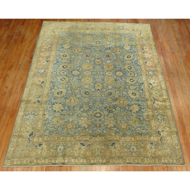 Persian Antique Zabihi Collection Persian Tabriz Blue Soft Brown Rug - 7'3" x 9'10" For Sale - Image 3 of 11