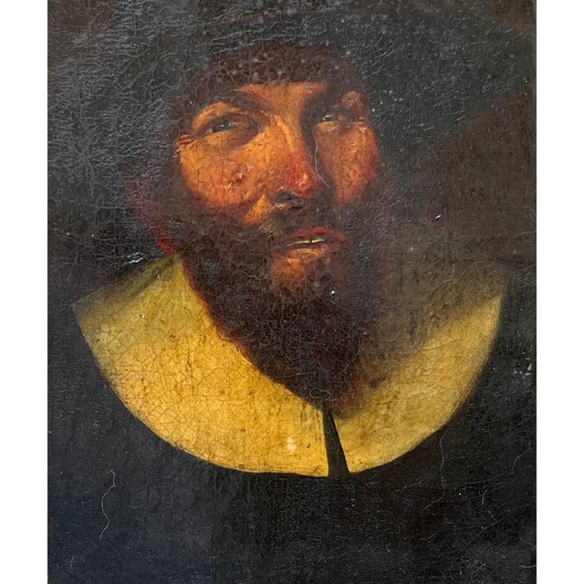 Textile 17th Century Flemish Tronie Portrait Oil on Canvas. Monogrammed For Sale - Image 7 of 9