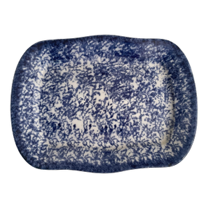 Antique Spongeware Serving Platter - Blue and White Pottery
