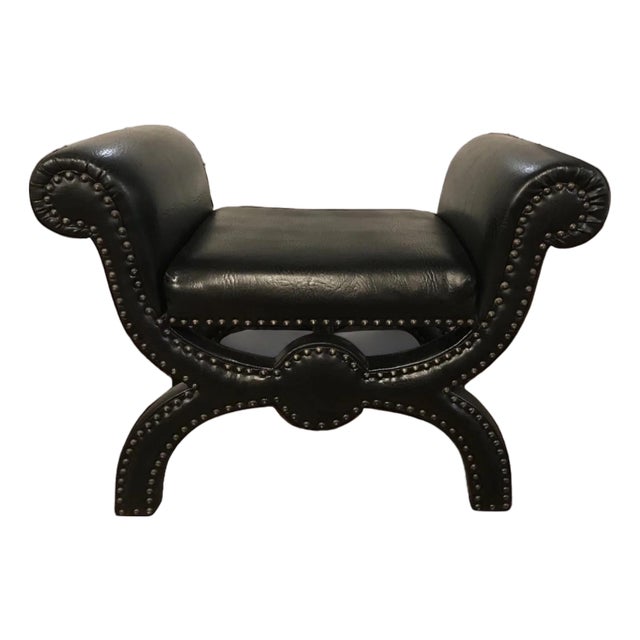 Black Vintage Vinyl Ottoman/Stool (Vintage) For Sale