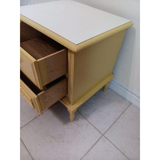 1970s Vintage Hollywood Regency Nightstand Two Drawer Yellow Color For Sale - Image 5 of 9