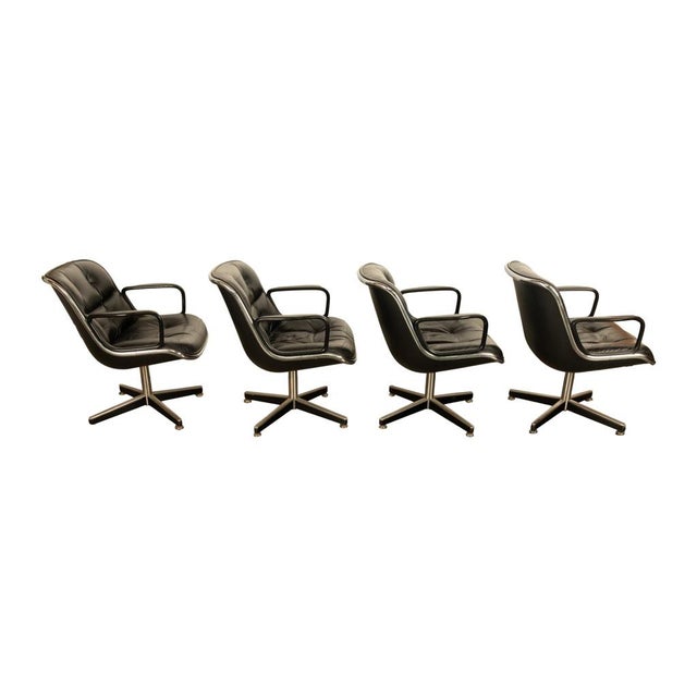 Metal Set of 4 Mid Century Modern Charles Pollock Knoll Black Leather Executive Chairs, 1963 For Sale - Image 7 of 17