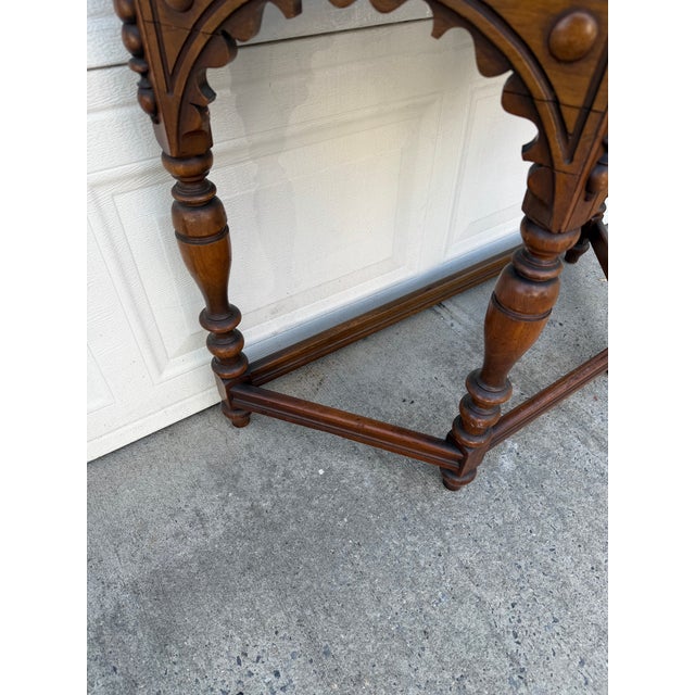 Brown Antique Berkey & Gay Jacobean Revival Carved Walnut Console Table, Gimbel Brothers New York For Sale - Image 8 of 12