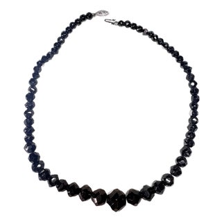 Mid‑Century 14k White Gold and Hand‑Faceted Onyx Graduated Bead Necklace 16" For Sale