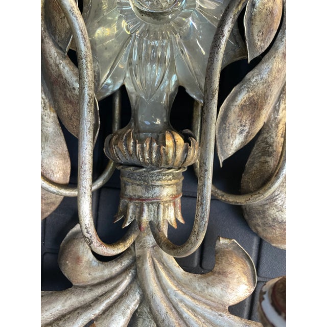 Vintage Italian 4 Light Silver Leafed Wall Sconce ~ Very Large For Sale - Image 4 of 11